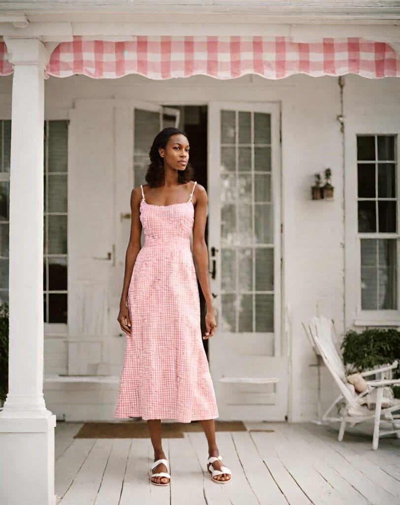 <p>The gingham midi dress seamlessly combines vintage allure with contemporary chic, a top choice for travelers blending into the local fashion scene. </p><p>Its silhouette embraces curves effortlessly, striking an elegant yet practical balance with its midi length, perfect for exploring European cities with grace.</p>
