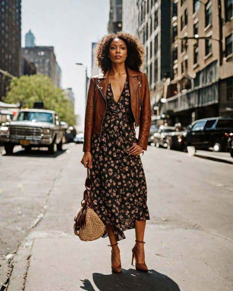 <p>If you want to discreetly display that European allure, wear a floral maxi dress – its flowing silhouette flatters all body shapes; the intricate floral patterns evoke romance. Layering a leather jacket over the dress adds a hint of edge, perfect for transitioning from day to night.</p>
