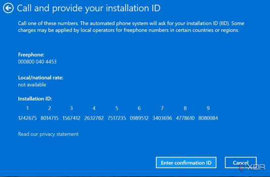 enter confirmation ID on Windows