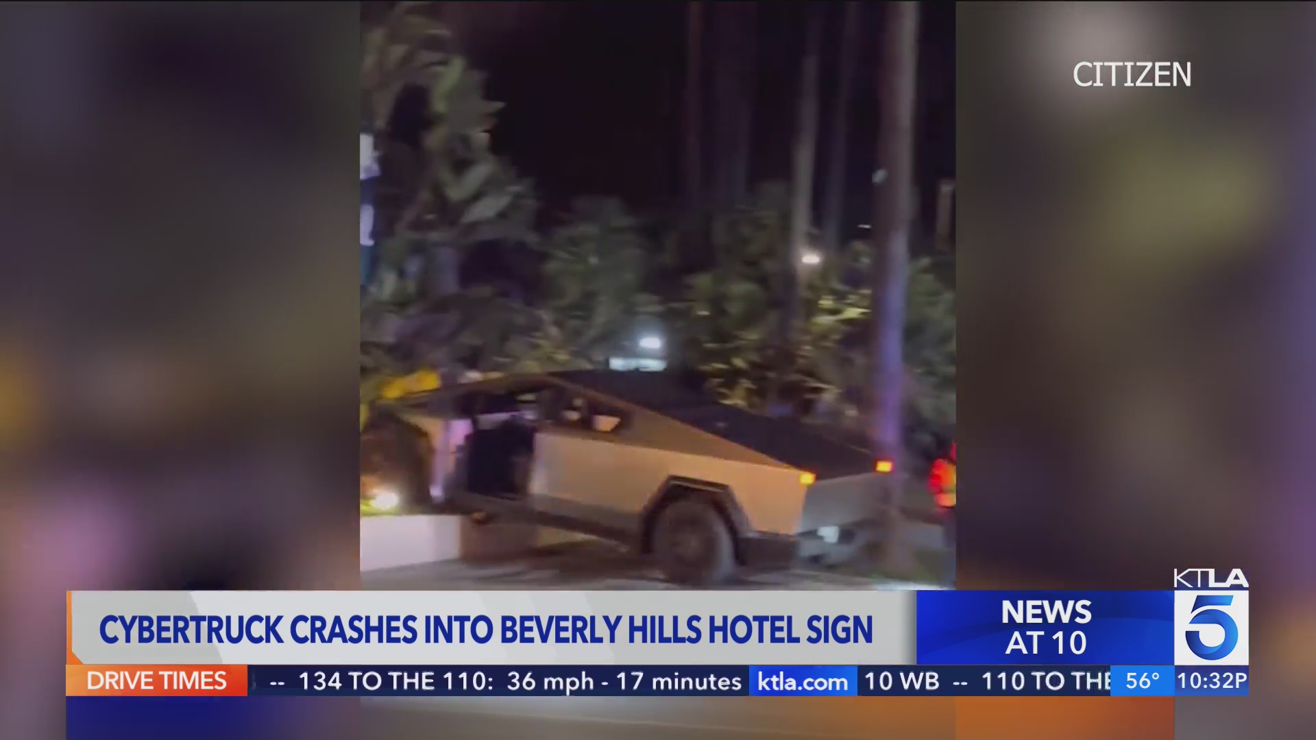 Tesla Cybertruck Crashes Into Hotel Sign In Beverly Hills