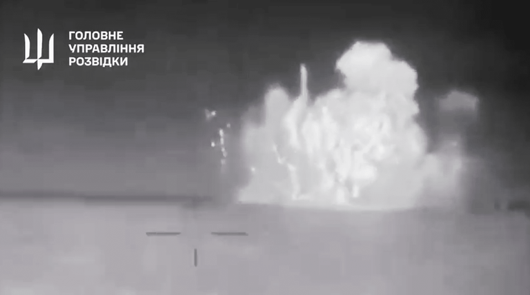 Footage released by the Ukrainian Defense Ministry on Tuesday shows what it claims is the warship being hit in the Black Sea. (Ukrainian Defense Ministry )