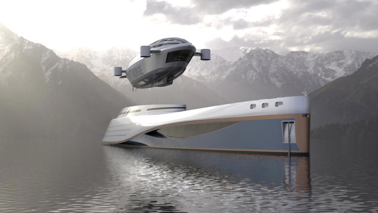 The concept design of the Colossea mega-yacht features a detachable airship (Picture: Lazzarini Design/SWNS)