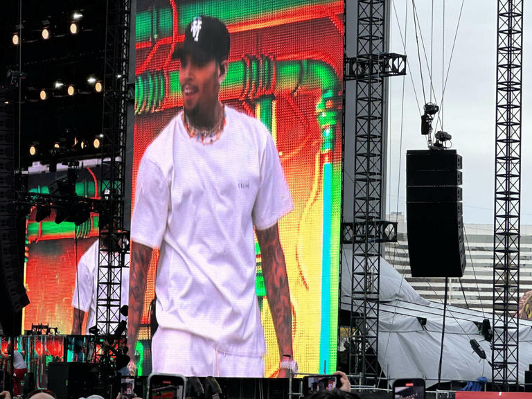 Chris Brown performs at the Lovers & Friends music festival at Las Vegas Festival Grounds on Saturday, May 6, 2023.