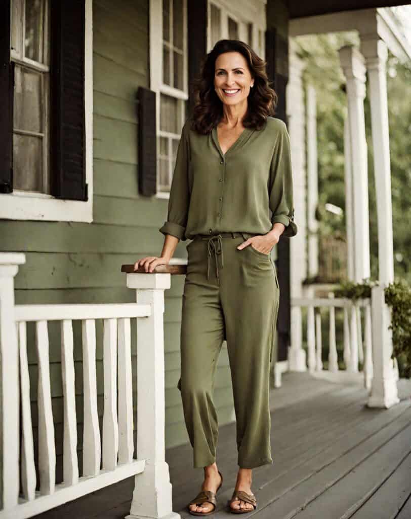 <p>Why is the green lounge set the ultimate monochromatic outfit idea? There’s a cool factor – green is the color of nature, renewal, and fresh things, making it an eye-pleasing ensemble.</p><p>This set is quite cozy and chic; for instance, you can wear a plush green button-down shirt paired with matching trousers. This palette elongates the body, giving the appearance of added height and a leaner frame.</p>