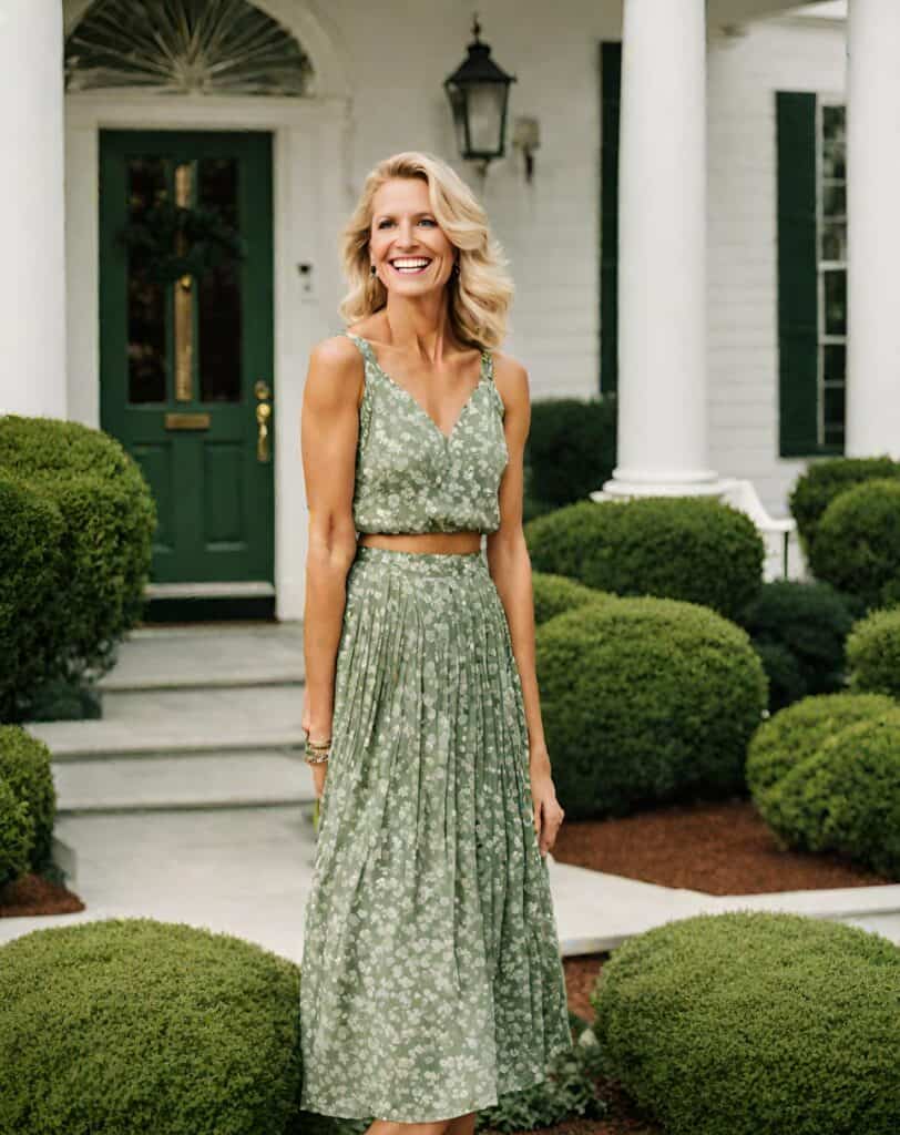 <p>Embrace the beauty of nature with a green floral outfit! Wearing a green floral top paired with a floral skirt is sure to give you a look that can brighten your day and lift your spirits.</p><p>The intricate green floral patterns distract from any perceived imperfections and highlight your best features, enhancing your overall appearance.</p>