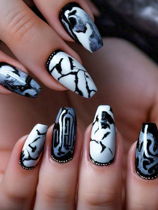 55+ Black Marble Nail Ideas