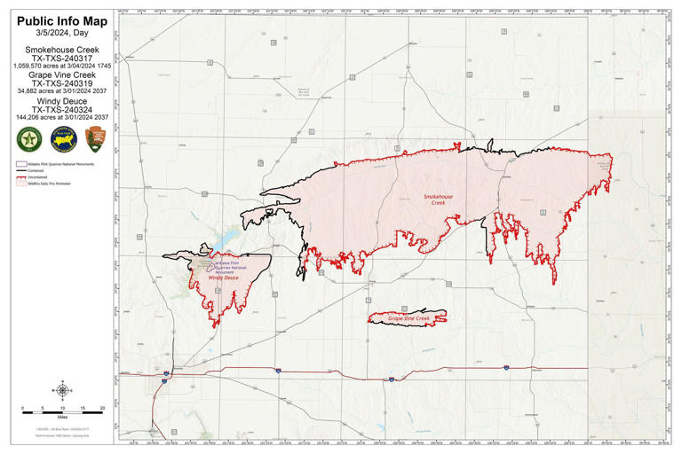 Smokehouse Creek Fire now 44% contained, Windy Deuce Fire now 81% contained