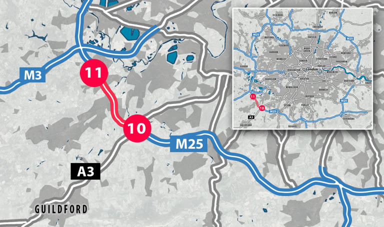 Map shows where stretch of M25 will be closed this weekend