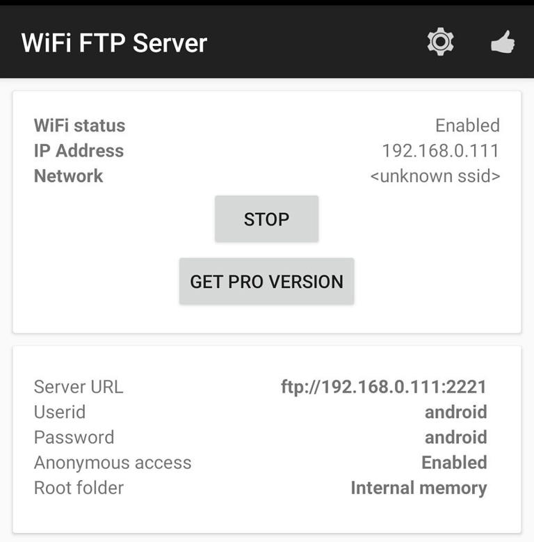 WiFi FTP server IP