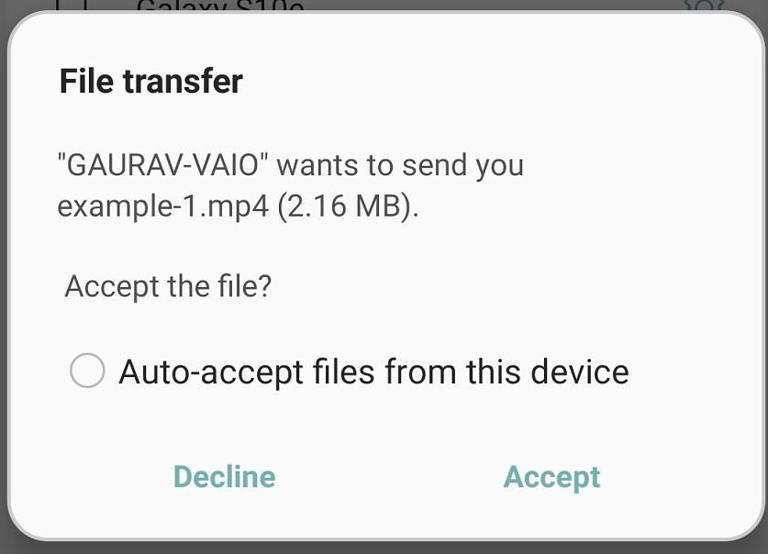 Bluetooth File transfer approve