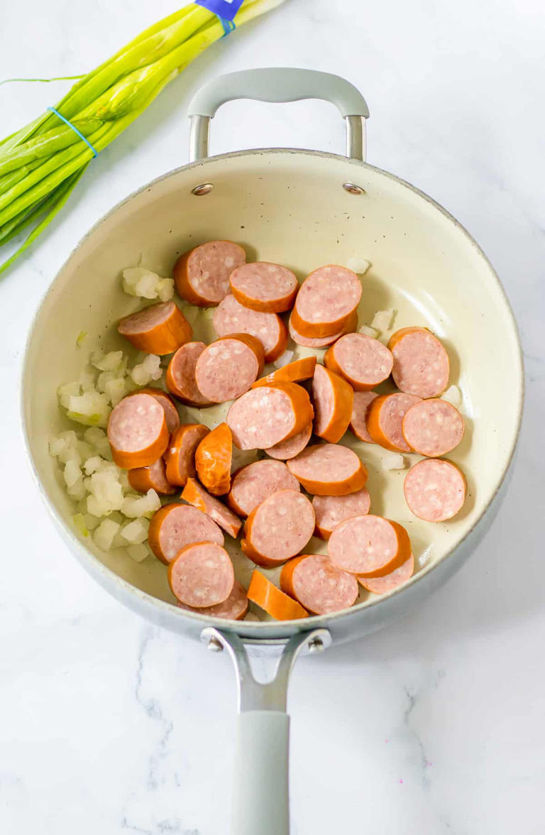 One Pot Cheesy Smoked Sausage Pasta Skillet