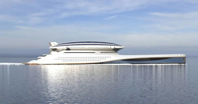 Italian company Lazzarini has developed a mega-yacht concept that includes a detachable aircraft. By: Lazzarini