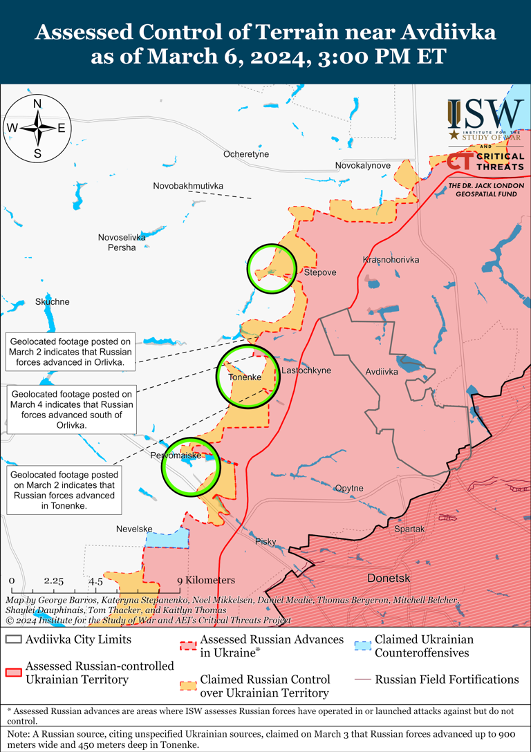 Ukraine Map Shows Russian-Claimed Advances Near Avdiivka