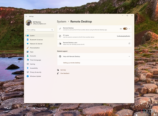 Windows 11 Remote Desktop Settings app
