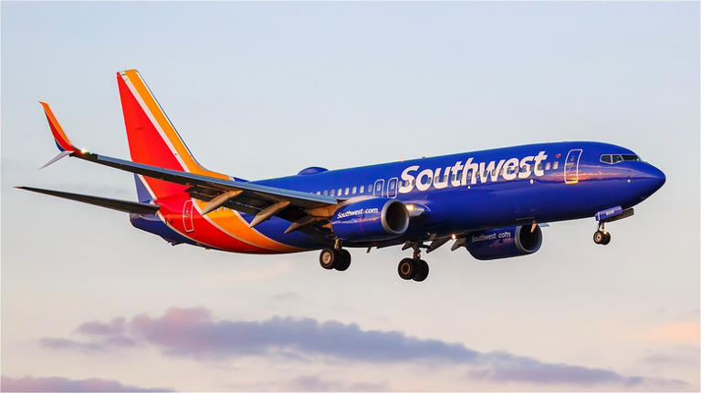 Southwest Airlines plane flying