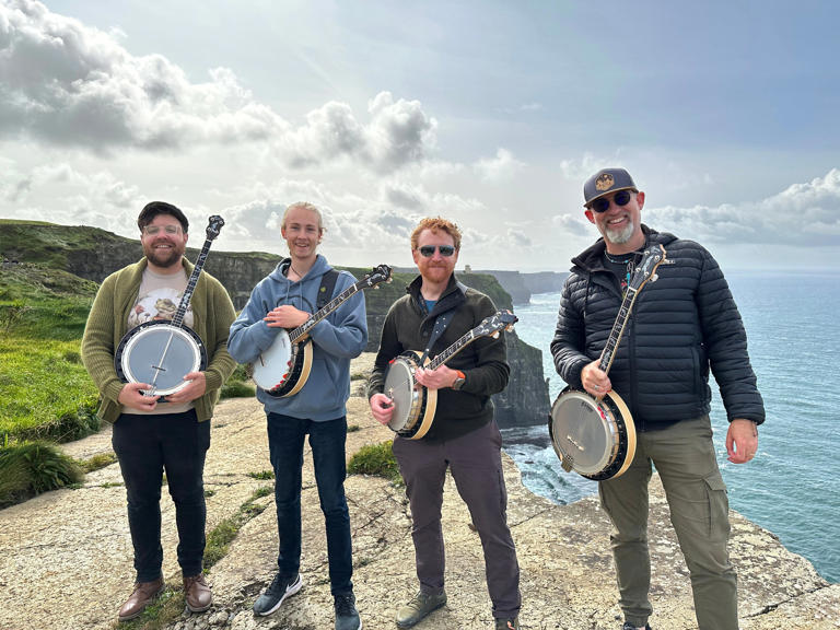 Gavin McNutt, Flynn Whitmnore, Matt Bergen and Enda Scahill played tunes at the Cliffs of Moher in Western Ireland.