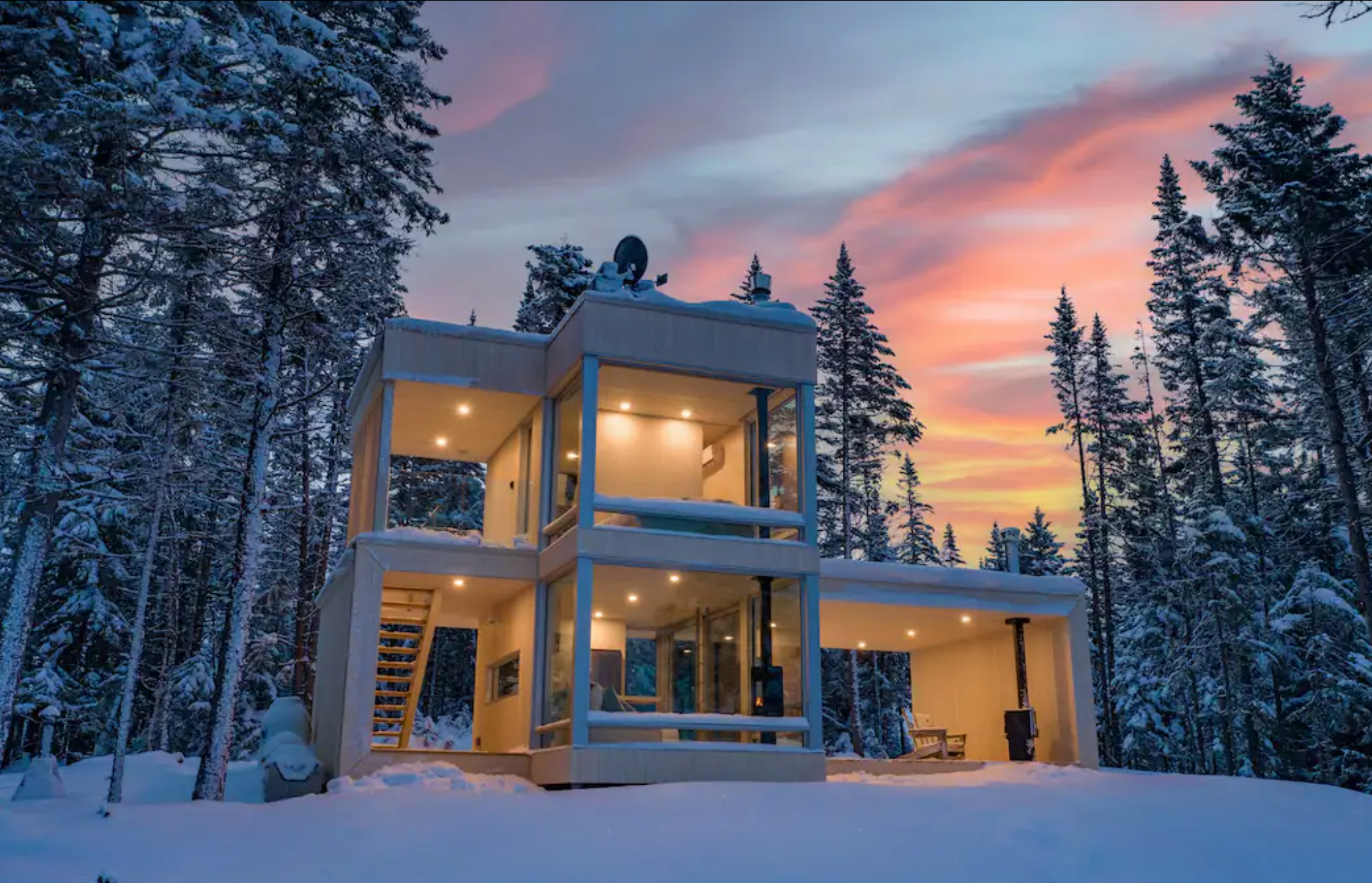 The best part of this stunning tiny home is its remarkable location. Although it’s tucked into its own quiet piece of wilderness, it’s just outside of the heart of Quebec City—allowing you to experience both sides of the French province. The unique tiny home boasts floor-to-ceiling windows with panoramic views of the surrounding nature. A queen bed and set of bunk beds make up the sleeping arrangements, and central heating alongside a gas fireplace keeps the place toasty and warm. There’s also a covered space for outdoor fires and snowshoeing available on the property. Keep in mind, the only ways to navigate between the upstairs and downstairs are the indoor ladder and outdoor staircase. $284, Airbnb (starting price). <a href="https://www.airbnb.com/rooms/46695796">Get it now!</a><p>Sign up to receive the latest news, expert tips, and inspiration on all things travel</p><a href="https://www.cntraveler.com/newsletter/the-daily?sourceCode=msnsend">Inspire Me</a>