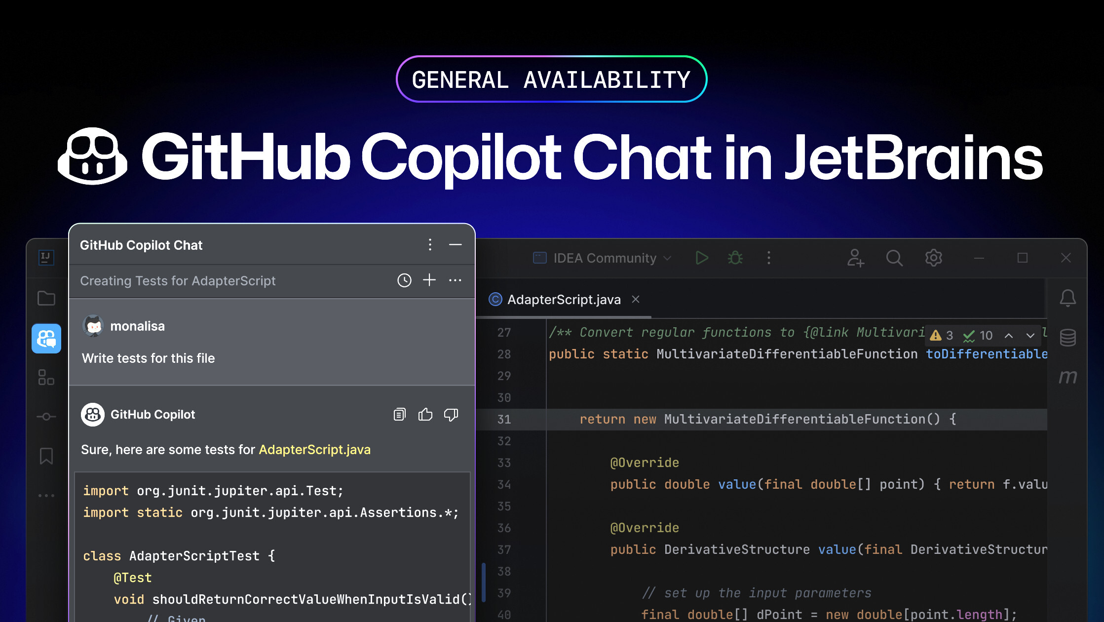 GitHub Copilot Chat 现已在 JetBrains IDE 中可用