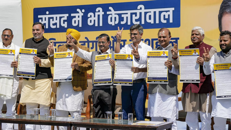 Arvind Kejriwal, Bhagwant Mann launch AAP's Lok Sabha poll campaign in Delhi