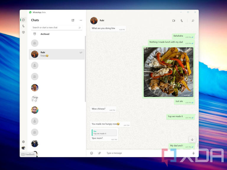 The WhatsApp app on Windows 11.