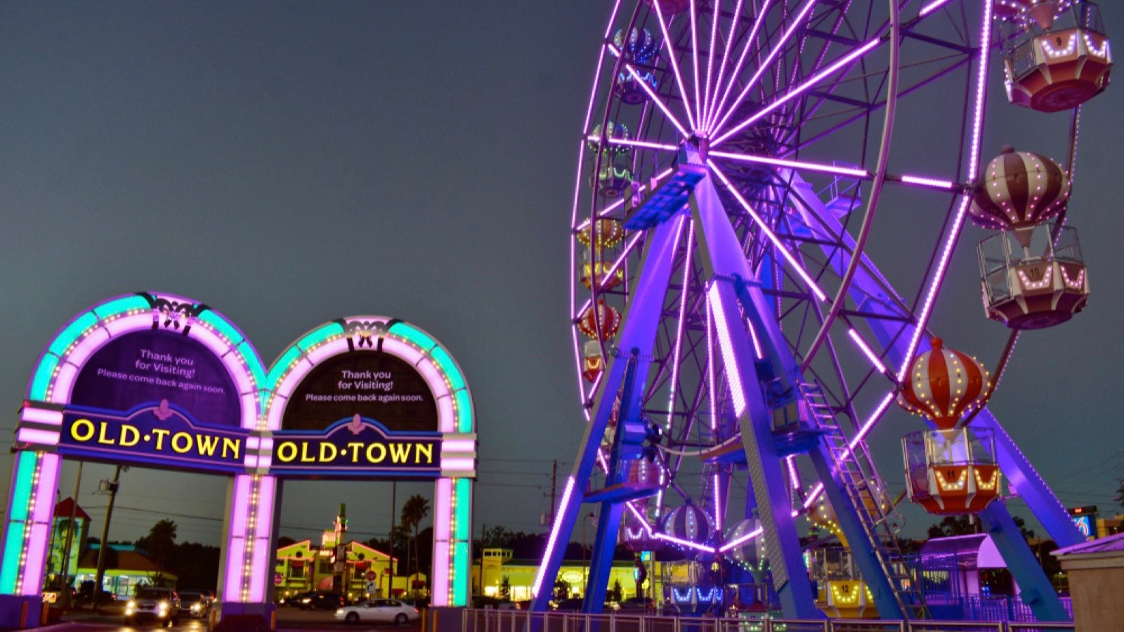<p>After surviving the killer alligator tour, you and your family can have fun in Old Town Kissimmee. The town offers free entertainment each night, including a weekly classic car cruise. You can also ride the 86-foot tall Ferris wheel imported from Italy and test your video game skills in the town’s family fun center.</p>