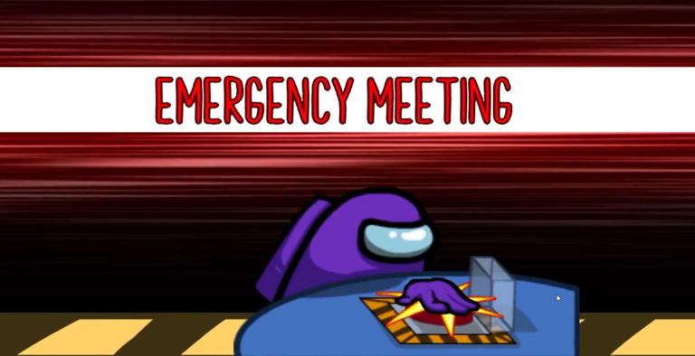 An emergency meeting in the game Among Us!