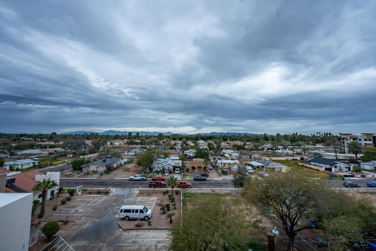 Storm clouds over downtown Chandler on March 15, 2024.