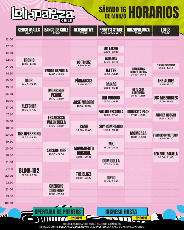 Horarios y escenarios confirmados ¿Qué artistas y bandas se presentan