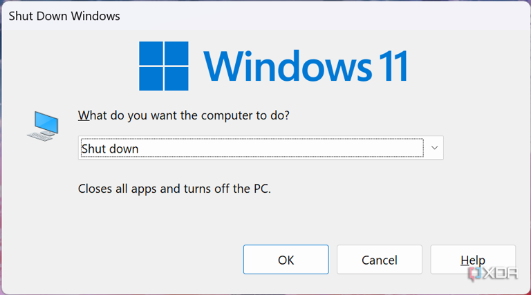 Screenshot of the Shut Down Windows menu