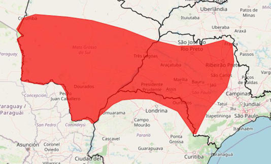 Área com alerta de grande perigo para onda de calor Foto: Inmet/Reprodução