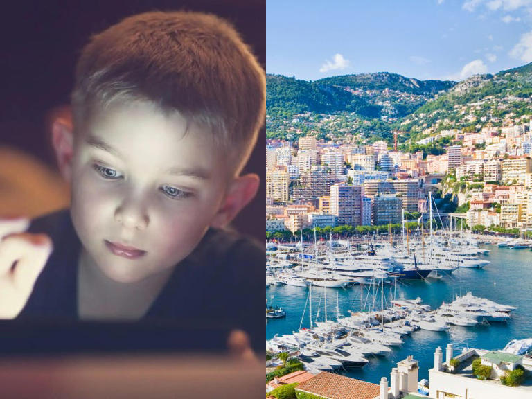 Stock image of a boy on a tablet, not one of the students, and Monaco Harbor. Rebecca Nelson/Getty Images and John Harper/Getty Images