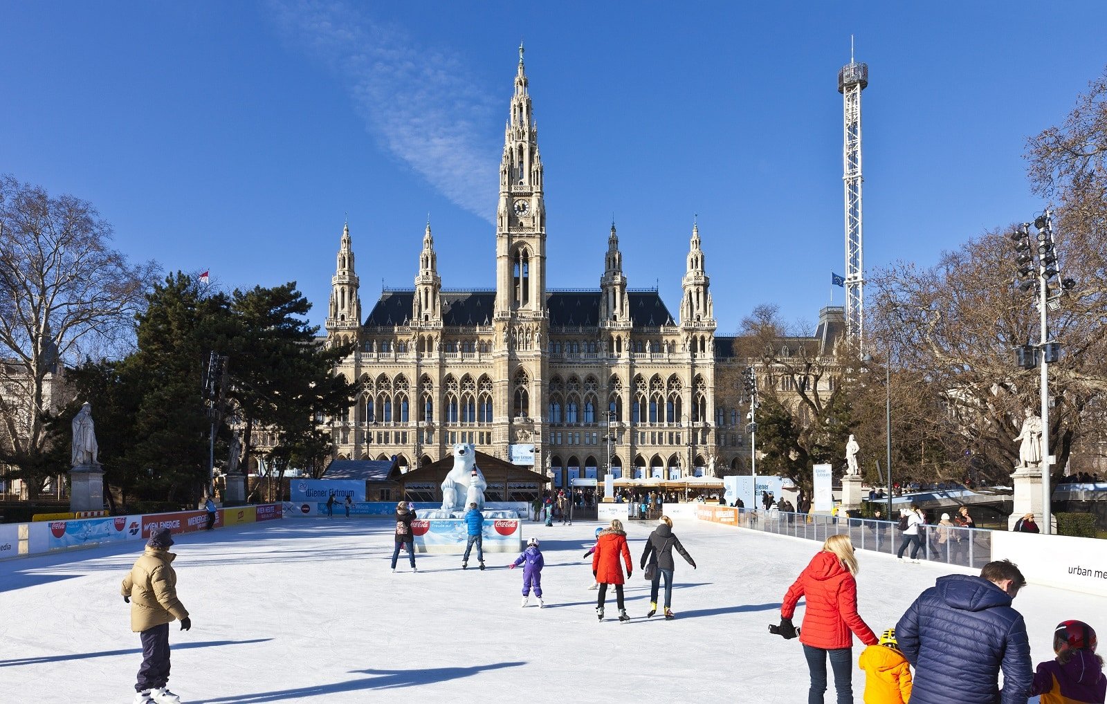 <p><span>The Wiener Eistraum (Vienna Ice Dream) transforms the area before Vienna’s City Hall into a magical ice-skating wonderland each winter. The rink, with its elaborate ice paths and majestic backdrop of the neo-Gothic Rathaus, offers a fairy-tale skating experience.</span></p> <p><span>The venue also features cozy stalls serving traditional Austrian winter treats, adding to the festive atmosphere. Skating at the Wiener Eistraum is a chance to enjoy one of Vienna’s most beloved winter traditions in a historic and picturesque setting. </span></p> <p><b>Insider’s Tip: </b><span>Visit after dark when the City Hall and rink are beautifully illuminated. </span></p> <p><b>When to Travel: </b><span>January to March for the Wiener Eistraum event. </span></p> <p><b>How to Get There: </b><span>Fly to Vienna International Airport and travel to the city center.</span></p>