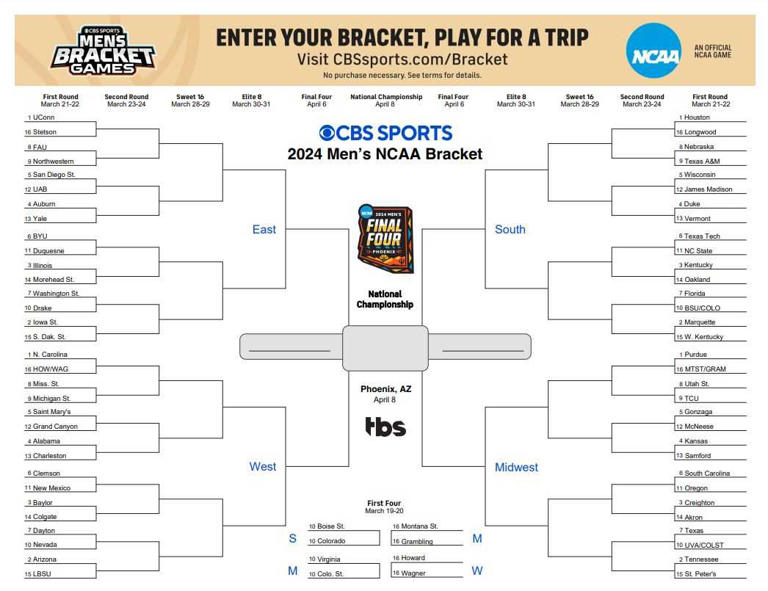 March Madness Download your printable bracket for the 2024 NCAA tournament