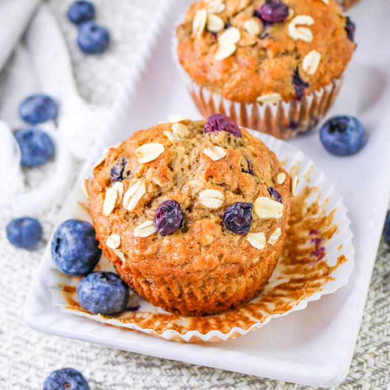 Banana Blueberry Oatmeal Muffins