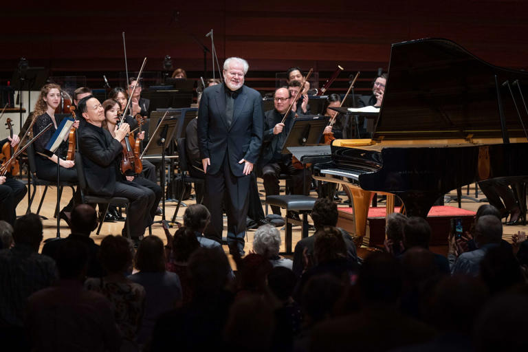 Pianist Emanuel Ax with the Philadelphia Orchestra Friday afternoon at the Kimmel Center.