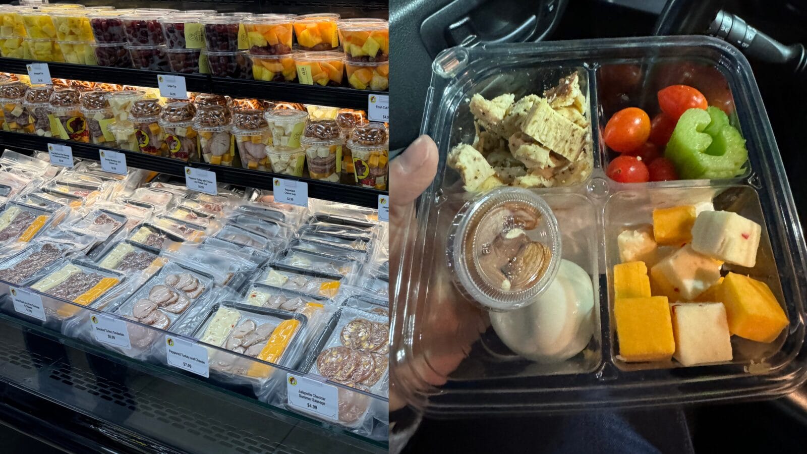 <p>If you are looking for healthy road trip snacks, the refrigerator “islands” contain fresh veggies and dip, cold cuts of meat, cheese cubes, hard boiled eggs and special Keto snack boxes. These are perfect for grab and go when you are on a diet. </p>