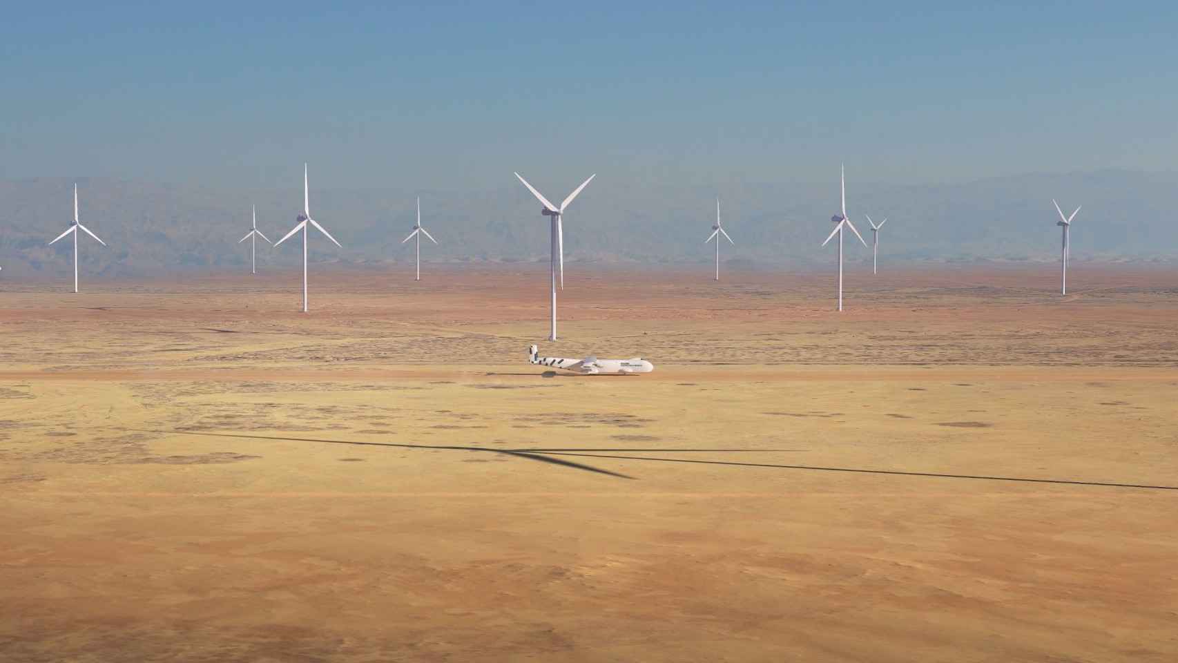 así será windrunner, el avión más grande del mundo: tan largo que puede alojar un aerogenerador en su bodega