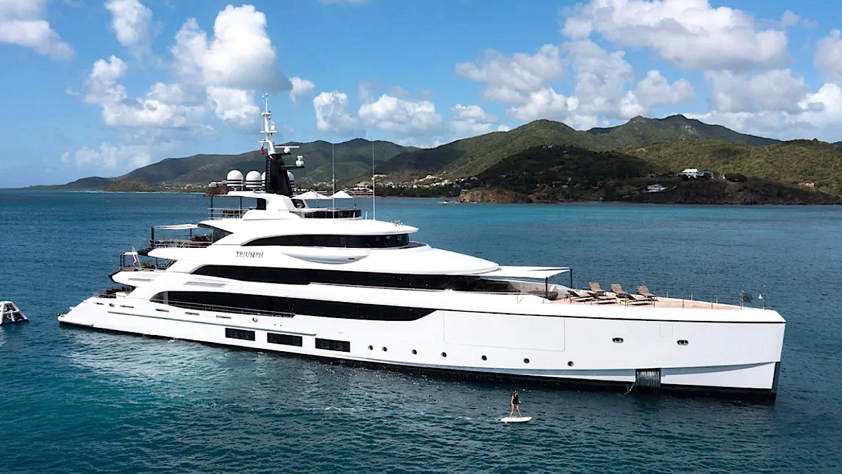 <p>Italian yachting powerhouse Benetti is showing off its superyacht-building skills with the 213-foot <a href="https://robbreport.com/motors/marine/boat-of-the-week-triumph-benetti-1234753435/"><em>Triumph</em></a>. Delivered in 2021, this Giorgio M. Cassetta-designed steel-and-aluminum world girder features six decks, a 1,400-square-foot primary suite with outdoor terrace and adjoining lounge, a 750-square-foot beach club, and a touch-and-go helipad. What sets <em>Triumph</em> apart, however, is its lavish interior furnishings put together by the owner along with Benetti Interior Style and Monaco-based Green & Mingarelli Design. It includes pieces by French glassmaker Lalique, marble from Marfil, Statuario and Armani, furs, silk and wool carpets, plus a collection of cool black-and-white wildlife photographs by British fine art photographer David Yarrow. The pièce de résistance? That would be the owner’s Triumph Bonneville motorcycle displayed in the salon.</p>