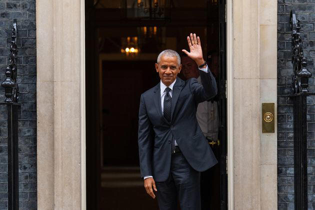 LONDON, ENGLAND - MARCH 18: Former United States President Barack Obama arrives in Downing Street to meet UK Prime Minister, Rishi Sunak, on March 18, 2024 in London, England. President Obama has been in Europe this week and appeared at a moderated debate 