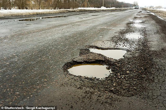 Over 107,000 miles of local roads – 53 per cent – have deeper structural problems and risk crumbling completely if not re-built within 15 years (Stock image)