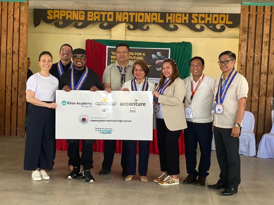 apl.de.ap. visits his pampanga high school, collaborates with khan academy ph and accenture ph to donate 50 laptops