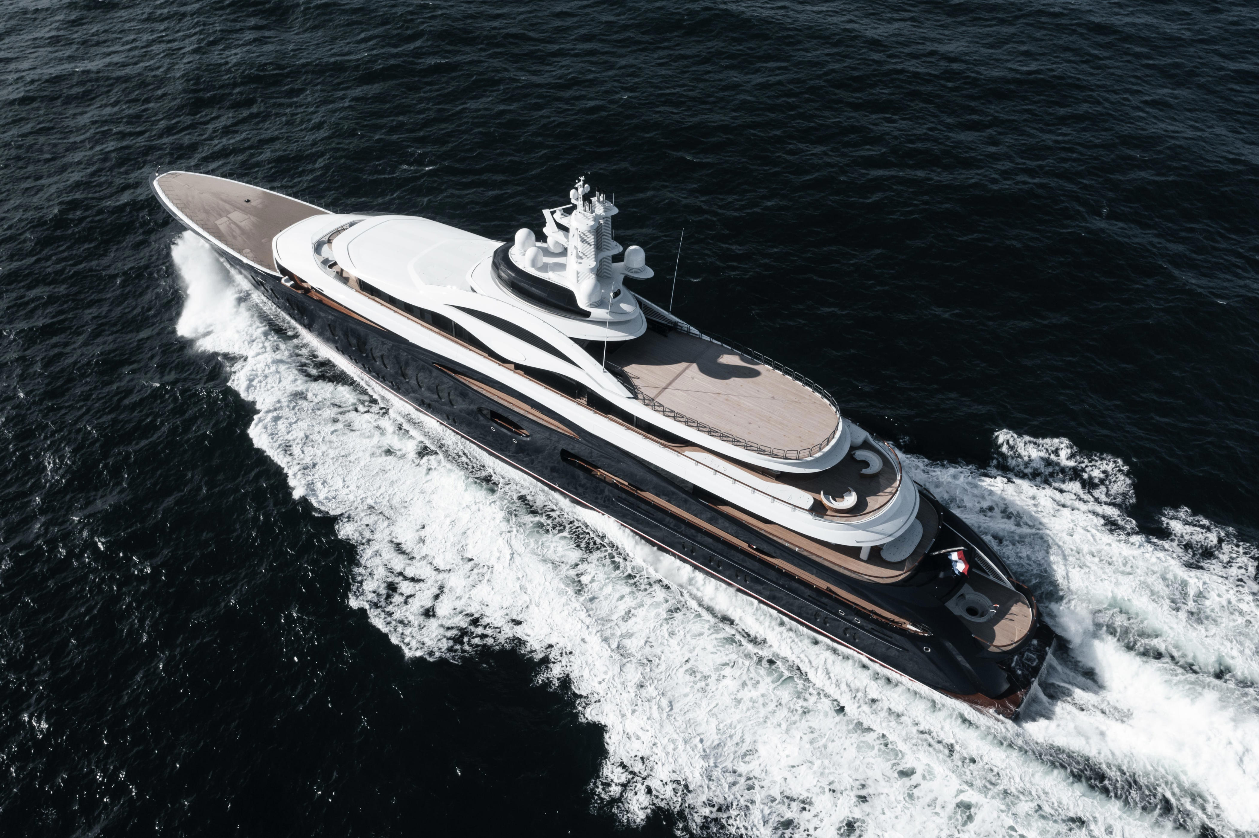 Aerial shots of the yacht seem to show a pool on its main deck and a helipad. <a>Ruben Griffioen/SuperYachtTimes</a>