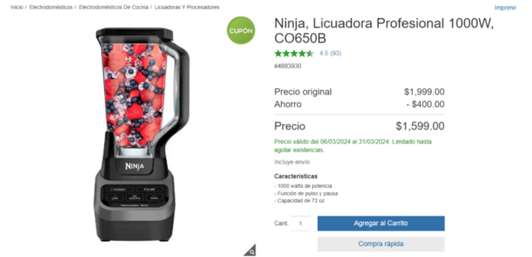 Licuadora ninja costco deals precio