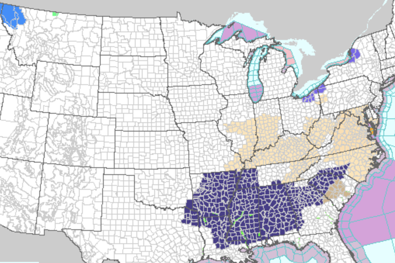 map shows where temperatures will plunge across the us as winter weather returns