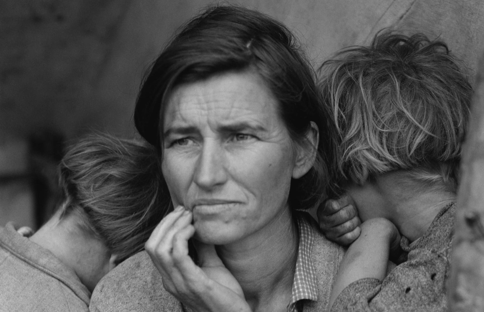 <p>Two and a half million people were forced away from the Dust Bowl states – among them a woman called Florence Thompson who spent time at a migrant camp in Nipomo, California. It was there that famous documentary photographer Dorothea Lange spotted her huddled in a tent with her children and her anxious expression came to epitomize the Depression era.</p>  <p>Thompson had already left the camp by the time she became famous and was only identified in 1978 – until then, she was simply known as Migrant Mother.</p>