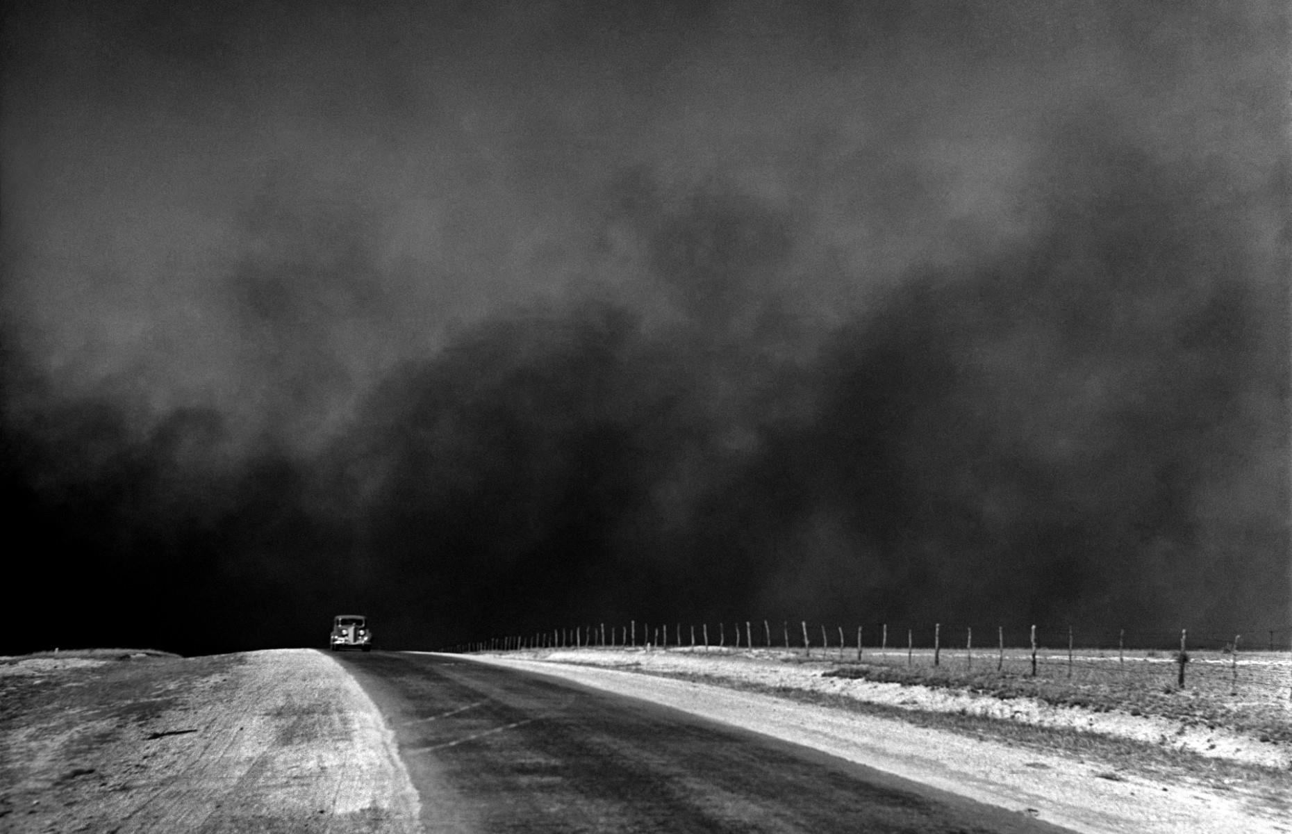 <p>The dust storms, nicknamed 'black blizzards' blew across the country in vast clouds, as shown here in Texas. The grubby air covered windows in New York and coated the decks of ships on the Atlantic.</p>  <p>President Roosevelt extended his New Deal to include tree planting and reforestation of farmland, but the Dust Bowl only began to ease when regular rainfall patterns resumed in 1939.</p>