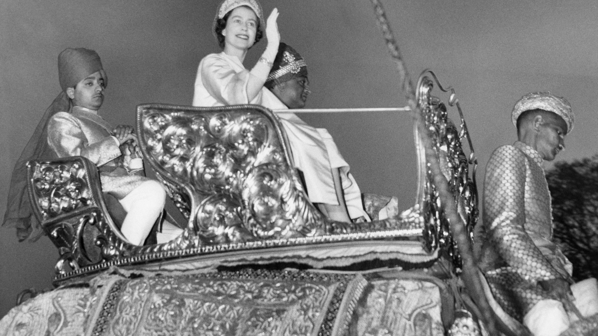 <p>                     During her 1961 trip to India following the breakdown of the British Empire, Queen Elizabeth II showed off her adventurous streak, opting to ride on top of an elephant in Jaipur.                   </p>                                      <p>                     She rode the elegantly decorated elephant within the courtyard of the royal palace, alongside Sir Man Singh, the Maharajah (Prince) of Jaipur at the time. To ensure she was dressed appropriately, the Queen is seen in the picture were a regal gold outfit. What a picture!                   </p>