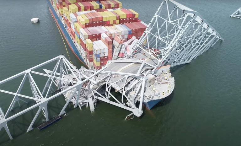 Drone Footage Shows Francis Scott Key Bridge After Ship Crashed Into It