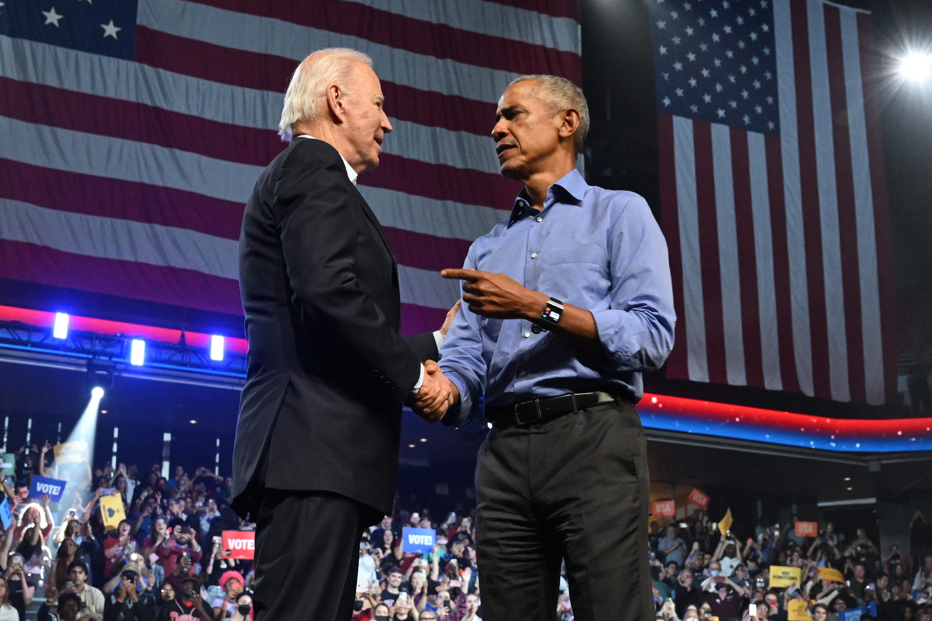 under threat of a splintering base, obama and clinton bring star power to rally dems for biden