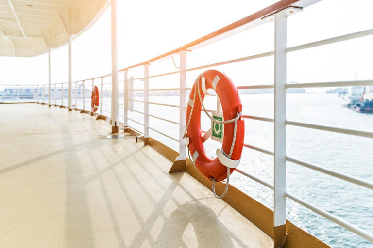 Life buoy on deck of cruise ship